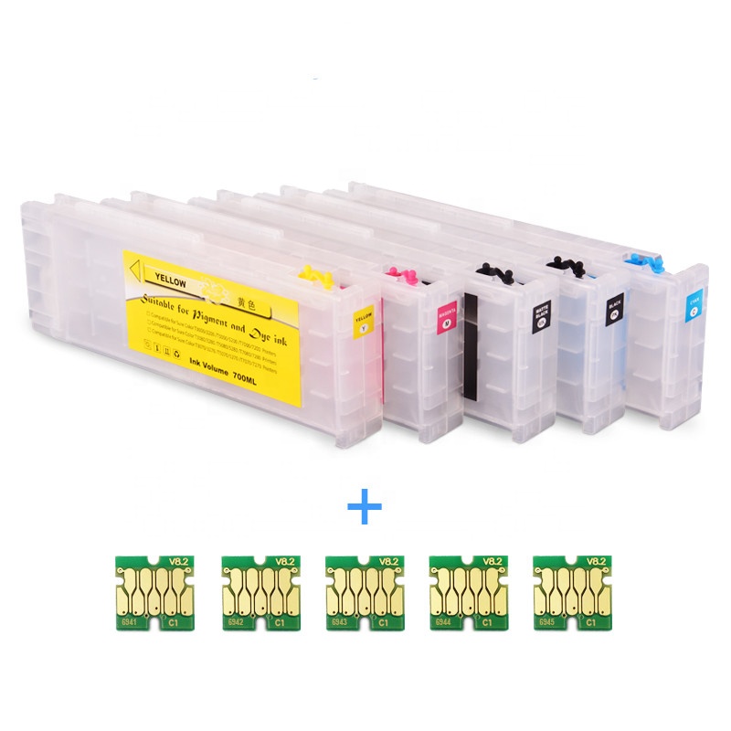 Ocbestjet T6941-T6945 Empty Refill Ink Cartridge For Epson Sure Color SC T3270 T7070 T5200 T3200 T7200 T5270 T7270 Printer


Brand Name：Ocbestjet  
·  Price :$10.6-$11.36
·  Volume:700ML/PC，1000ML/PC
·  Cartridge Number:T6941-T6945
·  Chip Type:Permanent Chip
·  Compatible Ink Type:Sublimation Dye Ink
·  Colors:K,C,M,Y,MK
· Compatible With:Epson Sure Color T3000 T5000 T7000 T3070 T5070 T7070 T3200 T5200 T7200 T3270 T5270 T7270 Printer

Epson T6941-T6945 Refillable Ink Cartridge with Permanent Chip- Product Description 

Epson T6941-T6945 Refillable Ink Cartridges with Permanent Chip are a cost-effective and eco-friendly solution for those looking to save on ink costs and reduce plastic waste. Compatible with Epson SureColor T-Series printers, these ink cartridges provide high-quality prints that rival OEM ink cartridges. 

Feature: 

1. High Quality Printing - Epson T6941-T6945 Refillable Ink Cartridges with Permanent Chip are designed to produce high quality prints comparable to those produced by OEM ink cartridges.

2. Permanent Chip - The ink cartridge is equipped with a permanent chip that can be reset to accurately monitor ink levels, ensuring you always get an accurate reading of ink levels. 

3. Easy to Install - The refillable ink cartridge is designed for easy installation, making the installation process simple and straightforward. 

4. Large ink capacity - the ink cartridge has a larger ink capacity than traditional ink cartridges, less replacement times, and more uninterrupted printing. 

5. Cost Effective - Refilling ink cartridges with ink instead of buying new ones saves ink costs over time. 

6. Eco-friendly - Refillable ink cartridges reduce plastic waste and are an environmentally friendly alternative to traditional ink cartridges. 

7. Durable - The ink cartridges are made of high-quality materials to ensure long-lasting durability and performance. 

Advantage: 

1. Cost-Effective - Refillable ink cartridges offer a cost-effective solution that saves you on ink costs over time. 

2. High Quality Printing - Epson T6941-T6945 Refillable Ink Cartridges with Permanent Chips produce high quality prints comparable to those manufactured by OEM ink cartridges. 

3. Large Ink Capacity - The large ink capacity of the ink cartridges means you get more ink and can print longer before needing to be replaced. 

4. Permanent Chip - The permanent chip accurately monitors ink levels, ensuring you never accidentally run out of ink. 

5. Easy to install - The refillable ink cartridges are easy to install and can be easily replaced when the ink runs out. 

6. Eco-Friendly - The refillable ink cartridge is eco-friendly and reduces plastic waste, making it a perfect choice for those who are environmentally conscious. 

In Conclusion: 

Epson T6941-T6945 refillable ink cartridges with permanent chips are a high-quality, economical and environmentally friendly alternative to traditional ink cartridges. Their permanent chip, large ink capacity, durability and easy installation make them the perfect choice for anyone looking to save on ink costs and reduce plastic waste. However, it's important to ensure compatibility with your printer model before purchasing, and some users may find the refill process time-consuming or confusing.