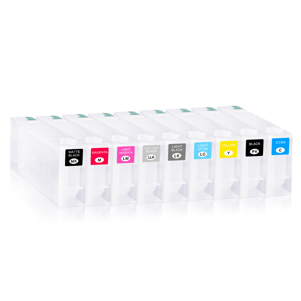 OCBESTJET T8501 -T8509 Empty Refillable Cartridge With Permanent Chip For EPSON SURE COLOR P800 Printer
Price                                        $94.34-$7.23
Brand Name                                  Ocbestjet
Cartridge Number                              T8501 -T8509
Chip Type                                     Permanent Chip
Compatibility                                  Compatible With Epson P800 printer
Ink Type                                      Dye and Pigment 
Ink Capacity                                   80ml/pc,160ml/pc ,280ml/pc
Printer Yield                                   Varies based on usage
Cartridge Color                                 PK,C,M,Y,LC,LM,LK.MBK.LLK
Cartridge Material                              High-quality plastic 
Package Contents                               1 refillable ink cartridge
Shelf Life                          18 Months (unopened and stored at room temperature)


Introducing the Epson P800 Refillable Ink Cartridge: 

The Epson P800 refillable ink cartridge is a cost-effective and environmentally friendly solution for your printing needs. Specially designed for Epson printers, this cartridge offers numerous advantages over traditional ink cartridges. 

Key Features and Benefits:

1. Refillable Design: The P800 cartridge is designed to be easily refilled with ink when it runs low. This eliminates the need to constantly purchase new cartridges, reducing both costs and waste.

2. Premium Print Quality: Compatible with Epson printers, the P800 is filled with high-quality ink that delivers outstanding results. Enjoy vibrant colors and sharp text with every print.

3. Easy Installation: Installing the P800 cartridge is hassle-free. Simply insert it into the designated slot in your printer, just like a regular cartridge. No additional steps or complicated procedures are required.

4. Cost Savings: By opting for the P800 refillable cartridge, you can significantly reduce your printing costs over time. The initial investment in a refillable cartridge is quickly recovered as you save money on each page printed compared to traditional cartridges.

Compatibility:

The Epson P800 refillable ink cartridge is designed to work seamlessly with a variety of Epson printers. However, please ensure compatibility with your specific printer model before making a purchase. Consult the printer's user manual or check Epson's official website for detailed information. 

Installation and Refilling Instructions:

Installing the Epson P800 refillable cartridge is easy. Follow these steps:

1. Open your printer's cover and remove the empty cartridge.

2. Insert the refillable cartridge into the corresponding slot securely.

3. Close the printer cover and wait for the printer to recognize the new cartridge.

Refilling the cartridge is a straightforward process. Here's how:

1. Purchase high-quality ink suitable for your printer model.

2. Locate the refill holes on the cartridge and remove the plugs.

3. Carefully inject the ink into the designated color chambers, ensuring not to overfill.

4. Replace the plugs securely.

Important: For specific instructions related to cartridge installation and ink refilling, always refer to your printer's user manual or the guidelines provided by the manufacturer.

In summary, the Epson P800 refillable ink cartridge offers a cost-effective, user-friendly, and eco-conscious printing solution. By opting for this cartridge, you can enjoy premium print quality while reducing waste and saving money. Check with authorized suppliers or visit Epson's official website for the latest information on availability and compatibility. 